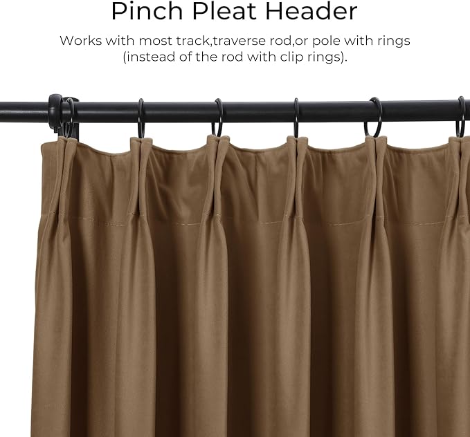 TWOPAGES Luxury Velvet Curtain Pinch Pleated Chocolate Curtain 102 inch Long - Image 2