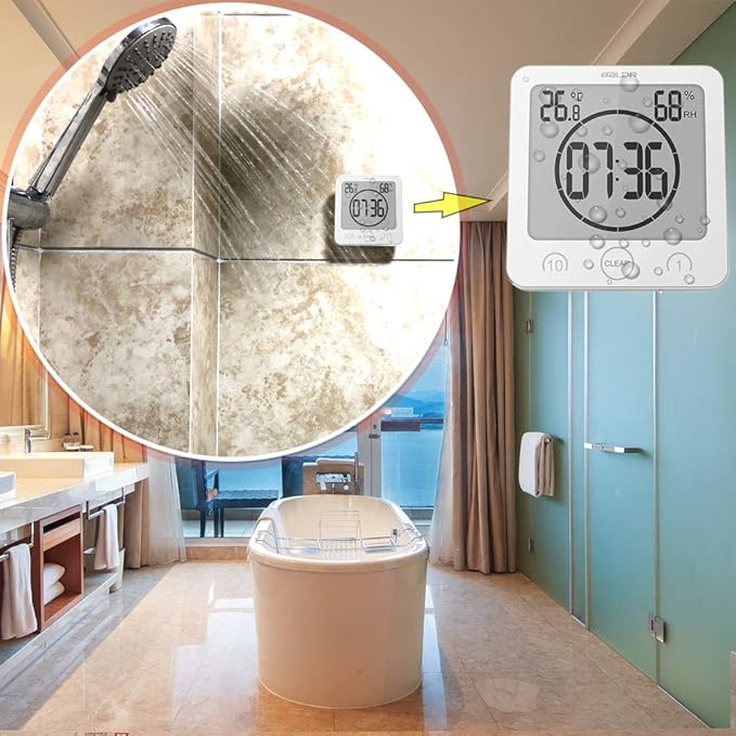 Waterproof Bathroom Wall Clock and Timer, Digital Water Resistant Hanging Timer - Image 3