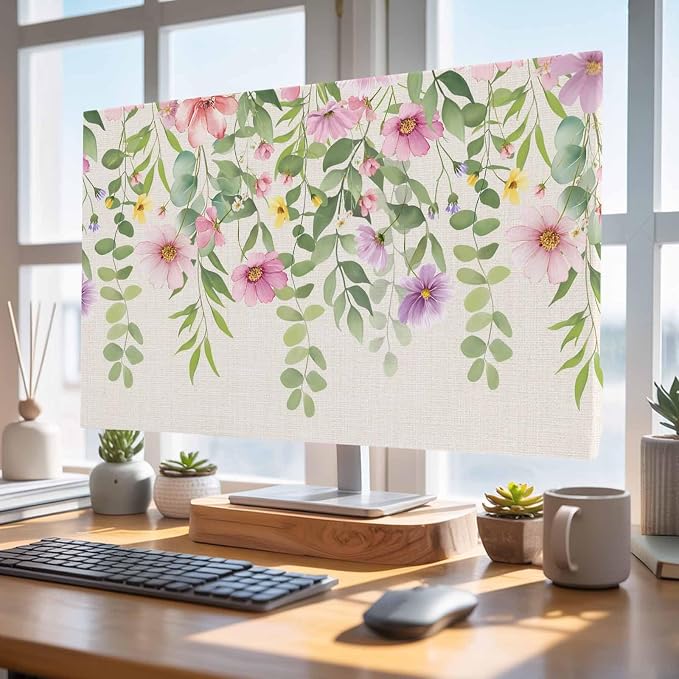 Spring Flowers on Retro Linen Indoor TV Cover, Elastic TV Screen Protector Farm - Image 4
