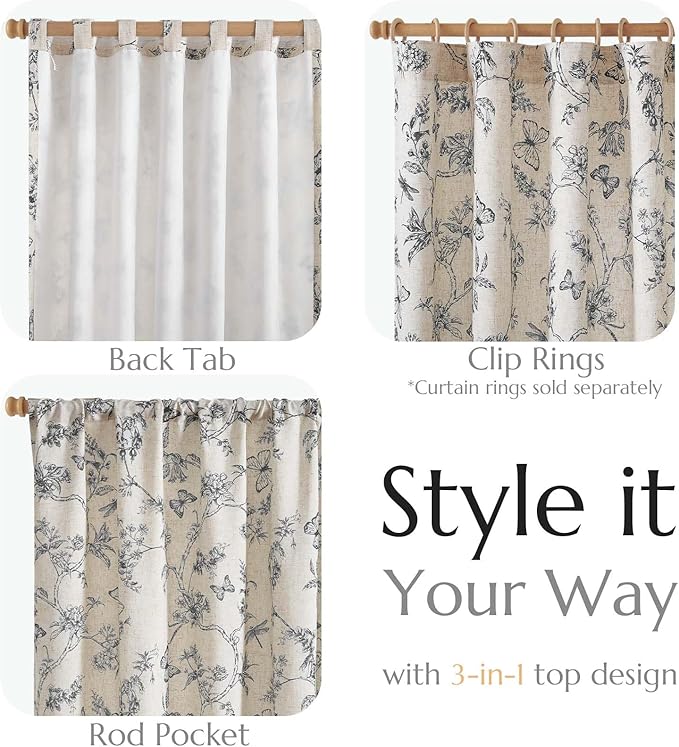 jinchan Floral Curtains Lined Linen Blend Curtain - Image 5