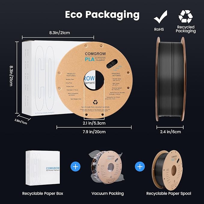 Comgrow PLA 3D Printer Filament, 3D Printer PLA Filament 1.75mm, Dimensional - Image 6
