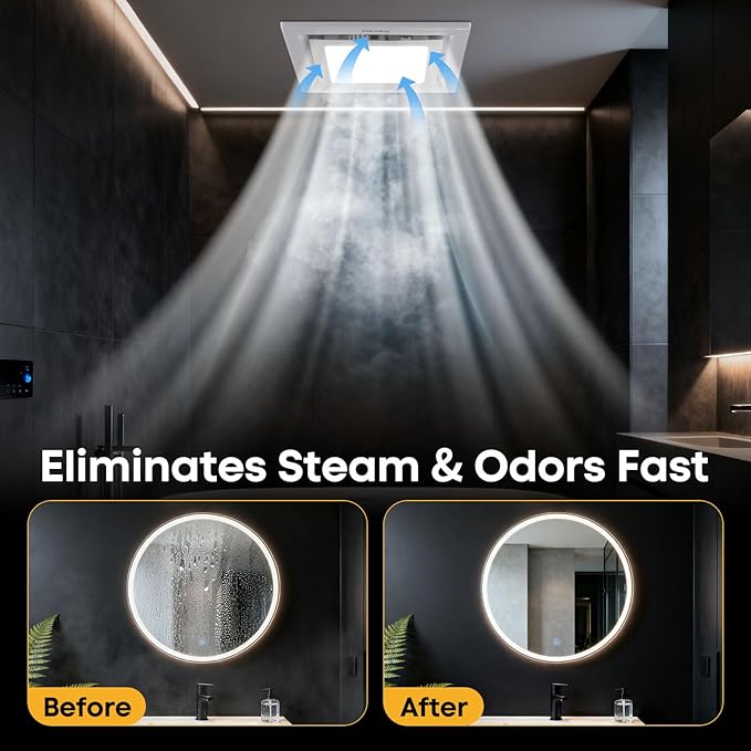 Bathroom Exhaust Fan with Light 12" Ultra Quiet 1.0 Sones, Exhaust Fan Mounting - Image 2