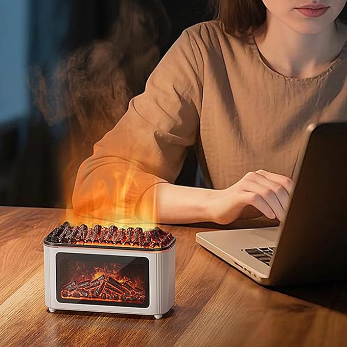 Aroma Diffuser with Fireplace Effect | 160 ml Ultrasonic Quiet Humidifier with - Image 3