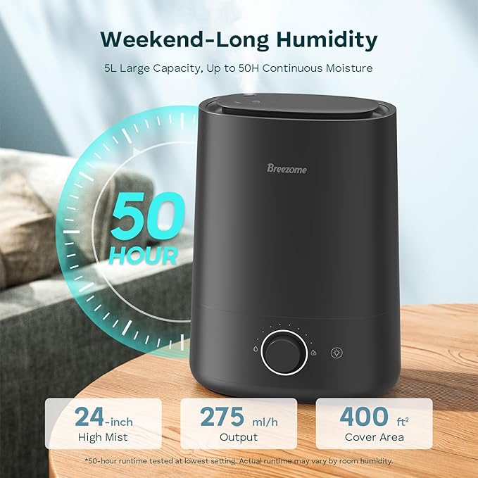 BREEZOME 5L Humidifiers for Bedroom, Ultrasonic Cool Mist Top Fill Humidifier & - Image 2