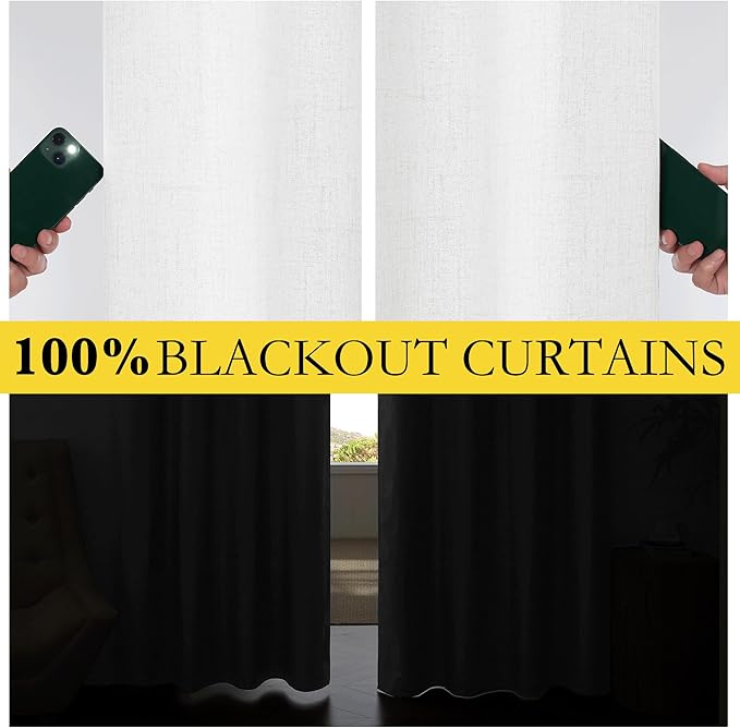 NICETOWN 100% Absolutely Blackout Linen Curtains - Image 2