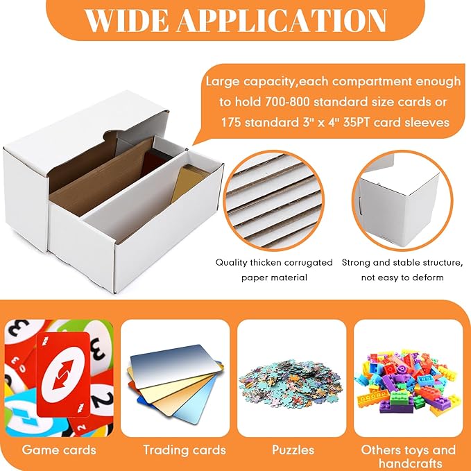 Yexiya 2 Pack 1600 Count Trading/Gaming Card Storage Box 2 Row Cardboard - Image 4