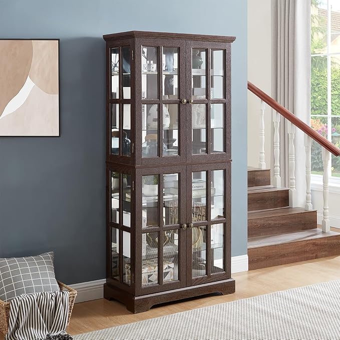 Lighted Glass Curio Cabinet by Unknown