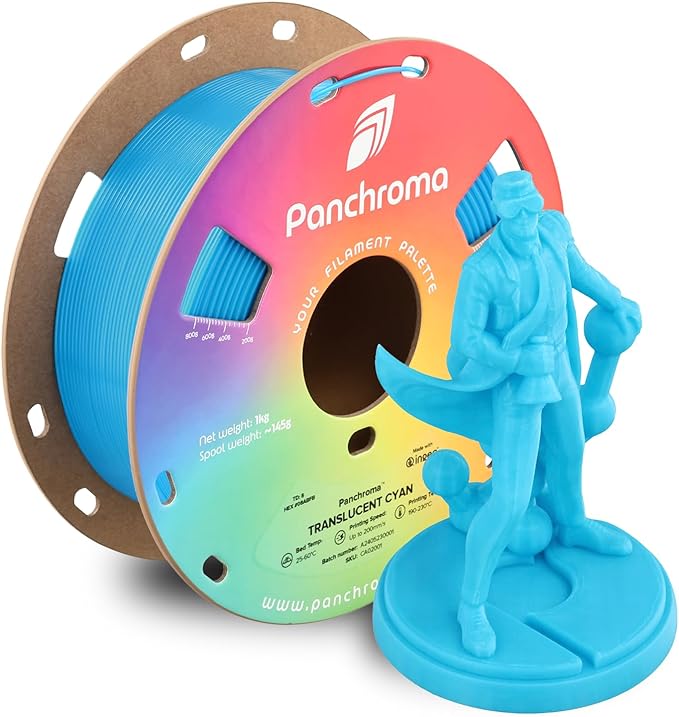 Polymaker Panchroma Translucent PLA Filament, Translucent Cyan 1.75mm 3D by Polymaker