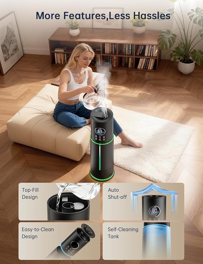 10L/2.64 Gal Humidifier for Large Room 600ft² 60H Runtime 24H Timer Auto Mode - Image 7