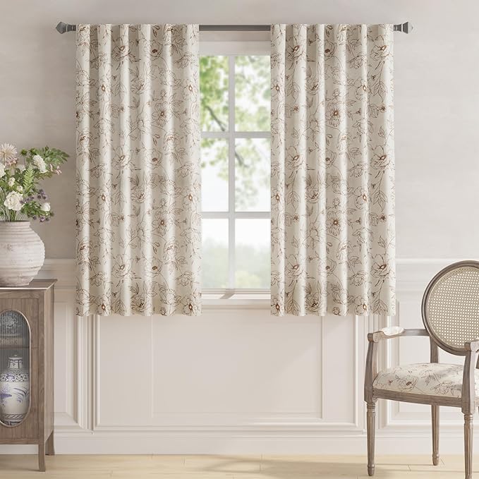 jinchan Floral Linen Curtains for Living Room 63 Inch Length Brown Flower - Image 2