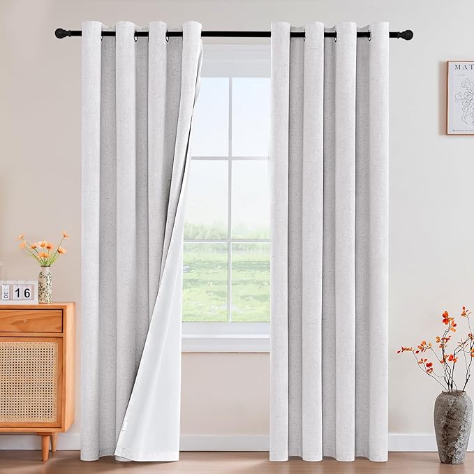 PrinceDeco 100% Blackout Curtains Nature Linen Blended 84 Inch Long Room by PrinceDeco