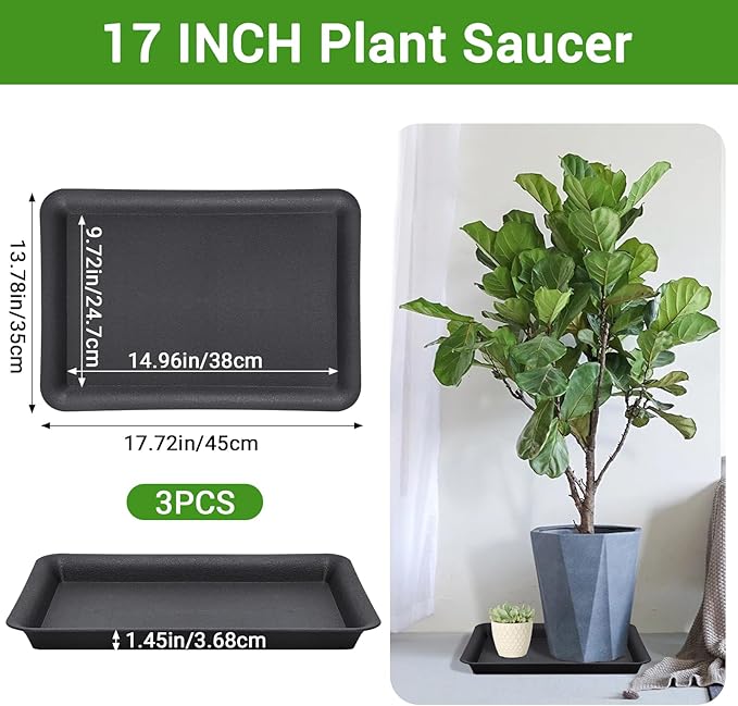 GREANER 17 Inch Plastic Plant Saucer, Flower Pot No Holes Plant Drip Trays - Image 2