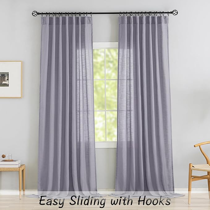 Lavender/Light Violet Linen Back Tab Curtains 64 Inches Long 2 Panels Set - Image 7