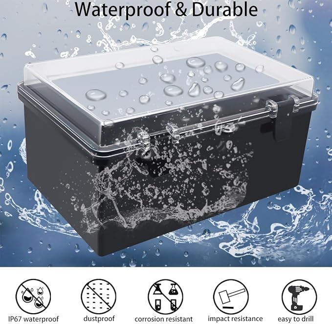 Junction Box, Hinged Black Clear Cover IP67 Waterproof ABS Project Box - Image 2