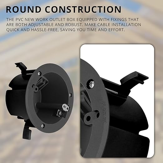 4" Old Work Outlet Black Round Box, 18 Cubic Inch PVC Plastic Round Junction - Image 2
