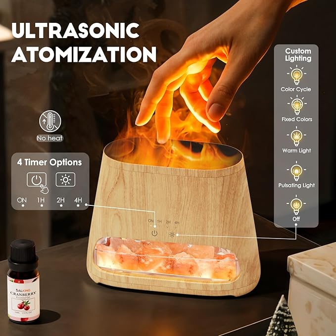 SALKING Colorful Flame Fire Diffuser Humidifier, Himalayan Salt Lamp, 7 Colors - Image 5
