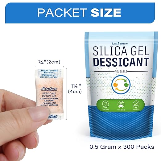 LotFancy Silica Gel Packets, 300 Packs 0.5 Gram, Indicating Desiccant - Image 3