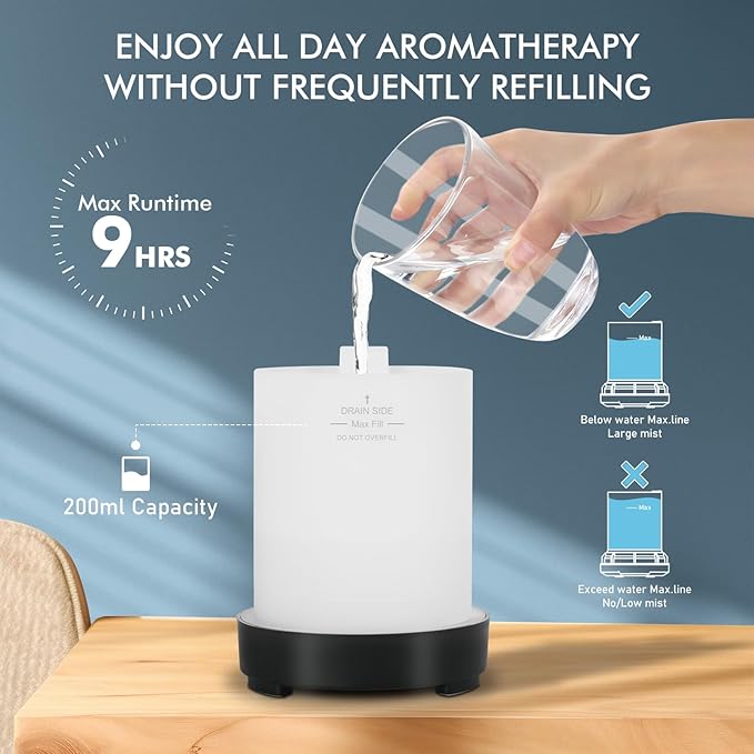 Essential Oil Diffuser Aroma Diffuser- 200 ml Art Glass Ultrasonic Cool Mist - Image 5