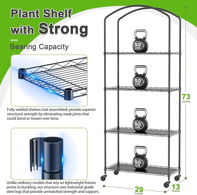 Abimars 4-Tier Greenhouse with Wheels, Height-Adjustable Shelves Metal Plant - Image 2
