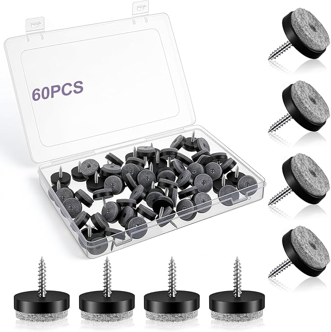 60 Pcs Black Screw on Furniture Felt Pads Kit, 0.94 Inch Non Slip Furniture Pads by Unknown