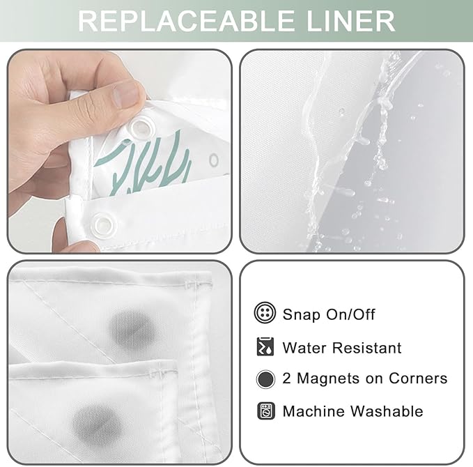 No Hook Shower Curtain with Snap in Liner, Beach Ocean Nautical Coastal Shower - Image 5