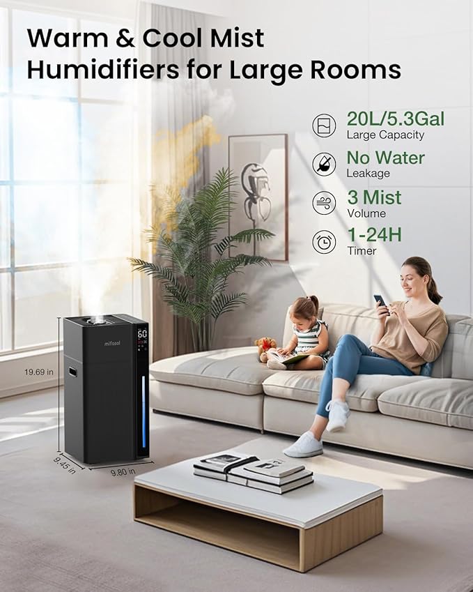 Mifasol Humidifier Large Room, 5.3Gal/20L Warm and Cool Mist Humidifiers - Image 2