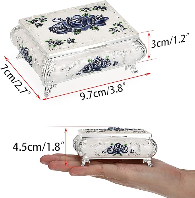 Hipiwe Vintage Metal Jewelry Box Small Treasure Chest Case Trinket Organizer - Image 5