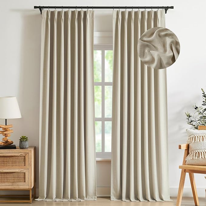 Kayne Studio Sand Pinch Pleated Full Blackout Curtains, Linen Blend Room by KayneStudio