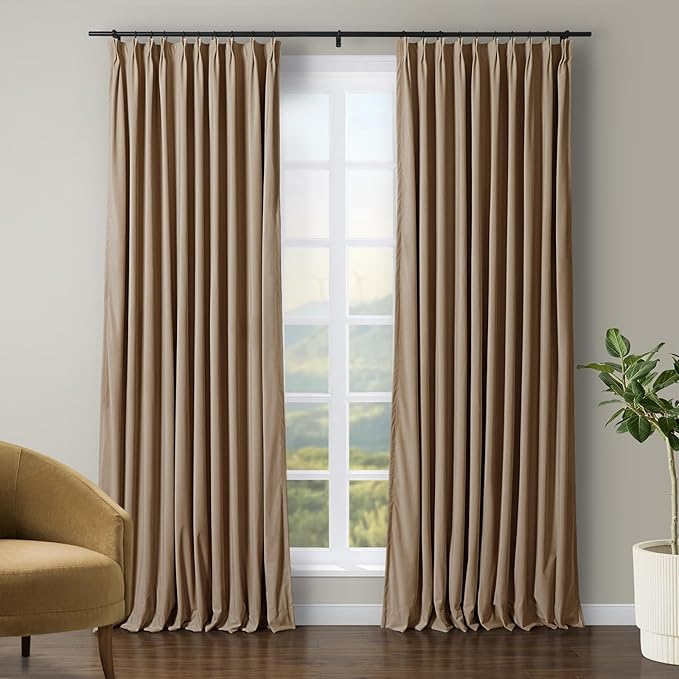 TWOPAGES Luxury Velvet Curtain Pinch Pleated Hazelnut Curtain 96 inch Long by TWOPAGES