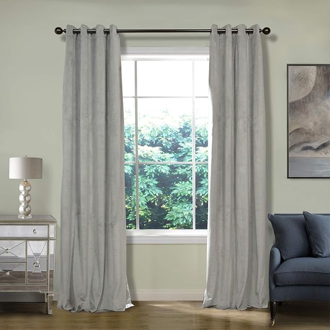 ChadMade Blackout Lined Premium Velvet Curtain Silver Grey 50Wx120L Inch by ChadMade