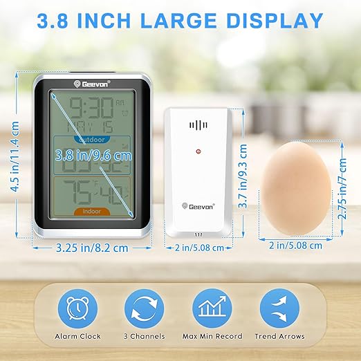 Geevon Wireless Indoor/Outdoor Thermometer & Hygrometer, Digital Temperature & - Image 2