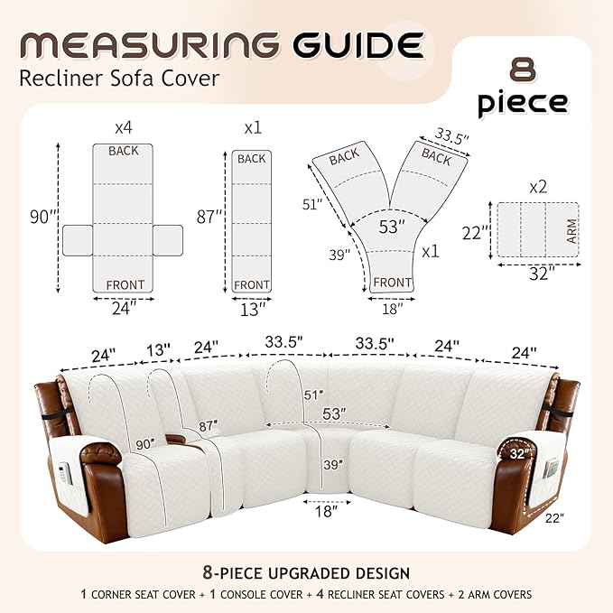 Arfntevss Waterproof Recliner Sectional Couch Covers - Image 5