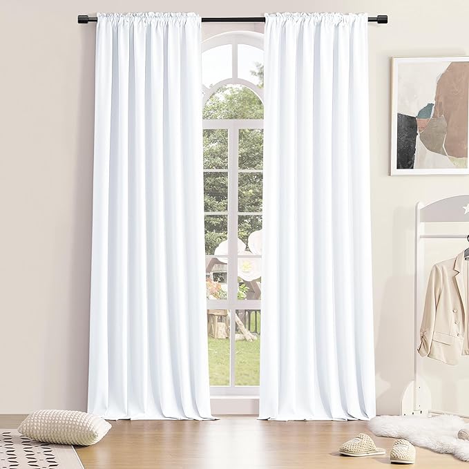 DONREN Pure White Room Darkening Curtains Extra Long 108 inch Length by DONREN