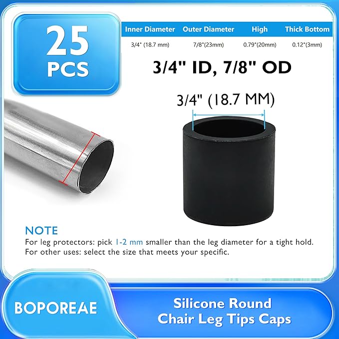 25 Pcs 3/4" Round Chair Leg Tips Caps, Silicone Rubber Furniture Leg Floor - Image 9