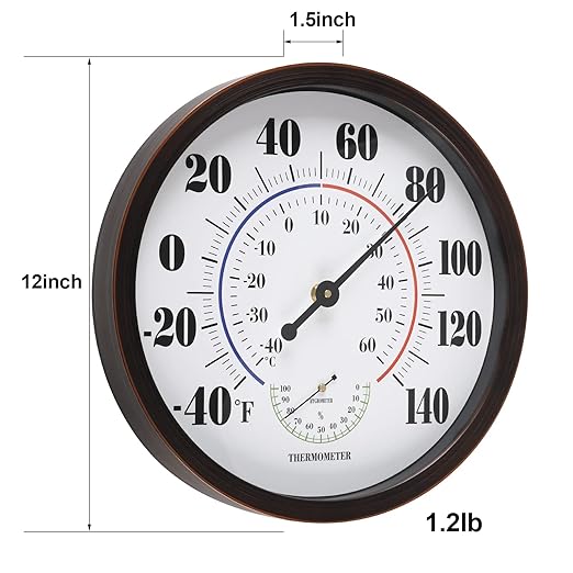 Indoor Outdoor Thermometer Wall Large Numbers Thermometer No Battery 12" - Image 3