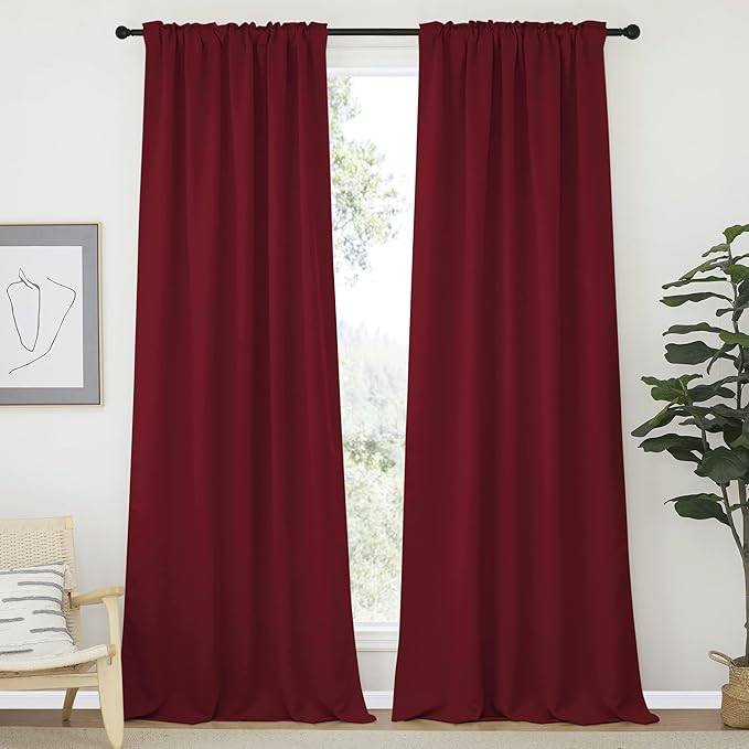 NICETOWN Christmas Burgundy Curtains Blackout Draperies Panels, Thermal - Image 2