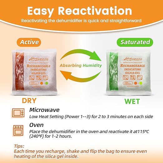 Adsorbco Rechargeable 200 Gram 2 Packs Desiccant, Indicating Silica Gel Packets - Image 6