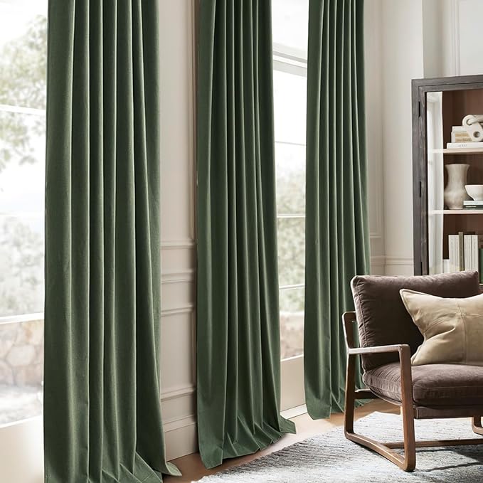 Olive Green Linen Curtains for Living Room, 86 inch Pinch Pleated Drapes - Image 7