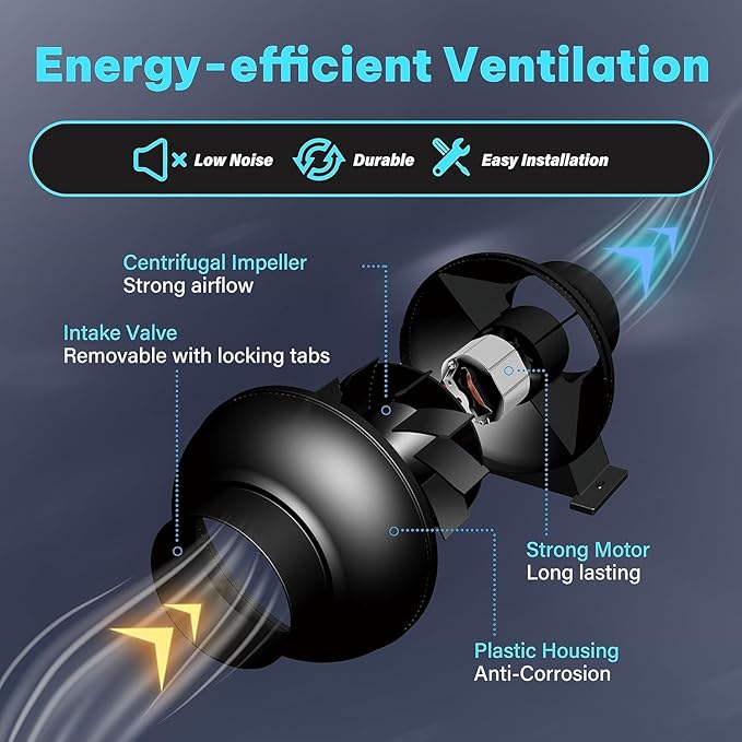 Simple Deluxe 4 Inch 195 CFM Inline Duct Ventilation Fan, Exhaust Fan HVAC Vent - Image 3