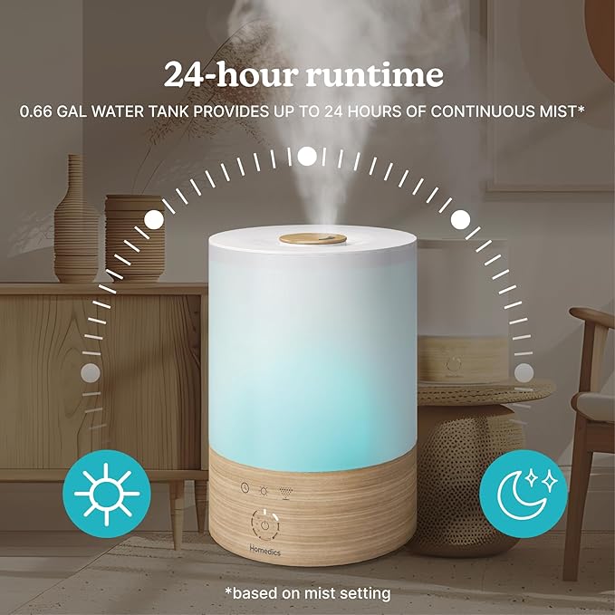 Homedics Cool Mist Ultrasonic Humidifier, 8-Colors Night Light, 0.66 Gal - Image 6