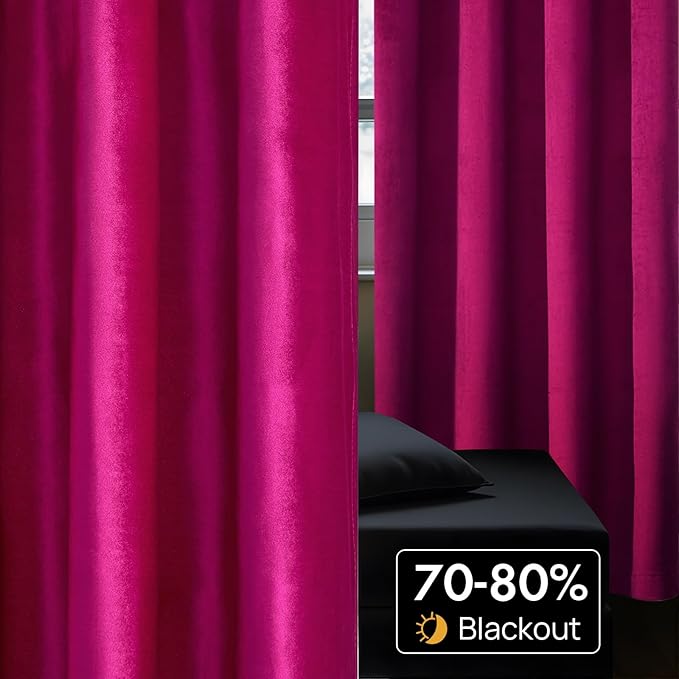 BULBUL Living Room Velvet Window Curtains 84 inch Length- 2 Panels Hot Pink - Image 4