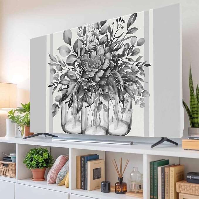 Retro Flower Vase Retro Plant Indoor TV Cover, Elastic TV Screen Protector Grey by Unknown