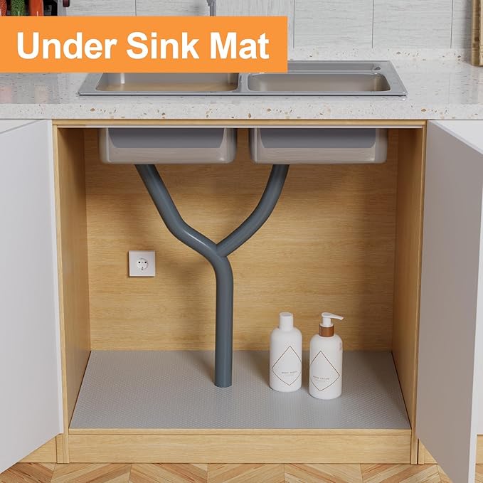 FLPMIX Wide Cabinet Shelf Liner: Waterproof Under Sink Mats Light Grey 19" x - Image 3