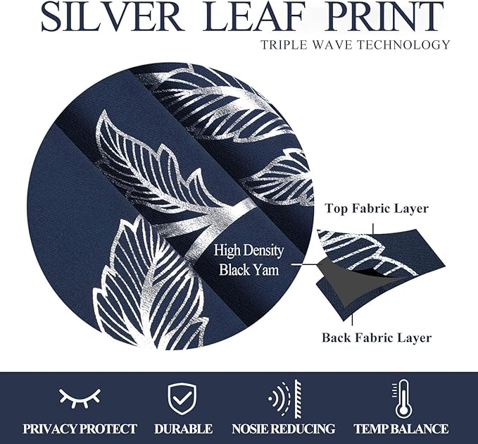 BUHUA Silver Grey Blackout Curtain 2 Panel Set Vine Foil Print Thermal - Image 5