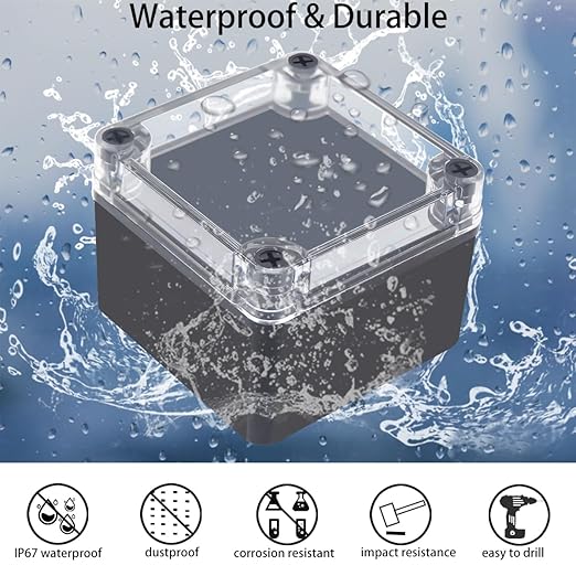 Junction Box, IP67 Waterproof ABS Black Project Box Clear Cover - Image 2