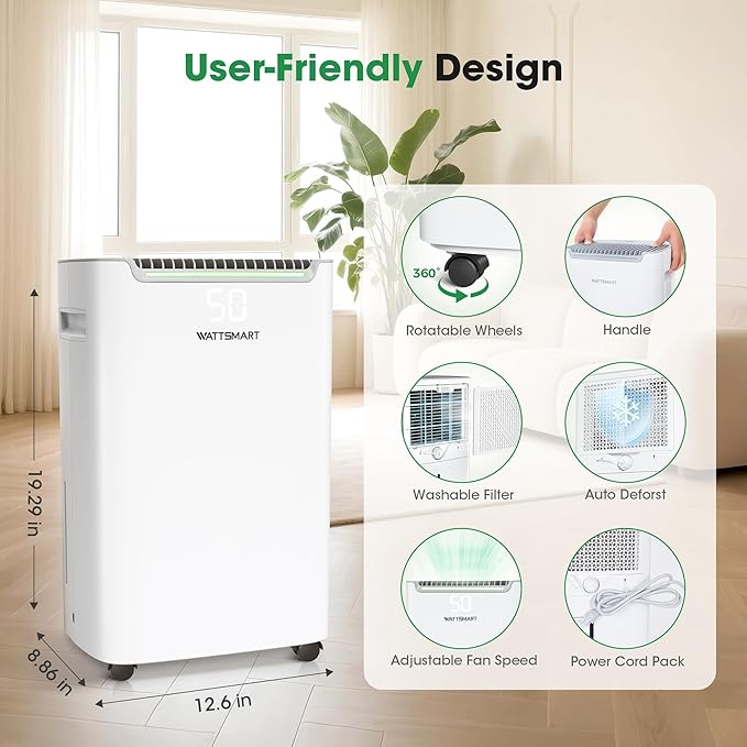 Dehumidifiers for Home with Drain Hose, 75 OZ Water Tank, 4500 Sq.Ft 55 Pints - Image 6