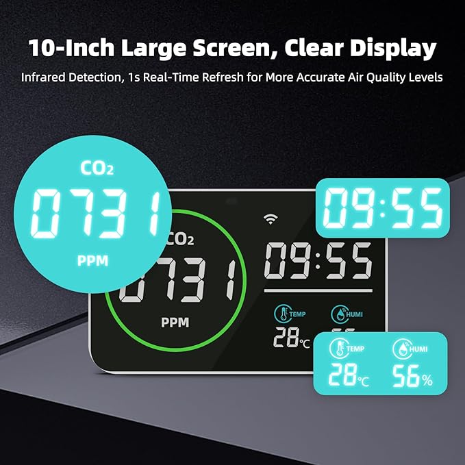 WiFi CO2 Detector, 9 Inch CO2 Monitor - Image 8