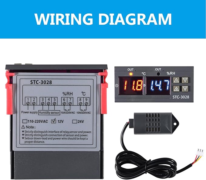 STC-3028 Temperature Controller 12V Temperature and Humidity Controller Meter - Image 3