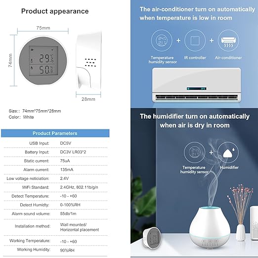 Wengart WiFi Temperature Humidity Sensor WSD400H, 2.4GHz Tuya App, Indoor LCD - Image 5