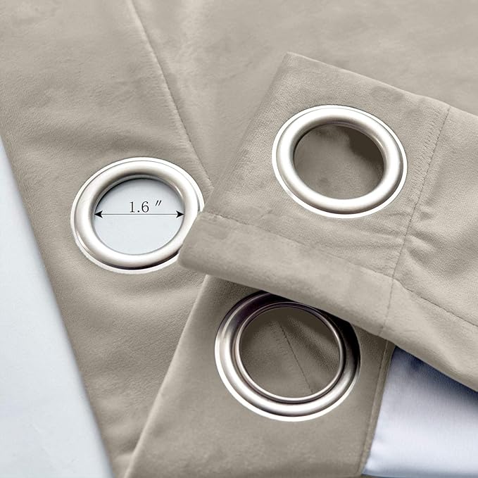 ChadMade Extra Long Blackout Lined Premium Velvet Curtain Gray Beige 72Wx120L - Image 4